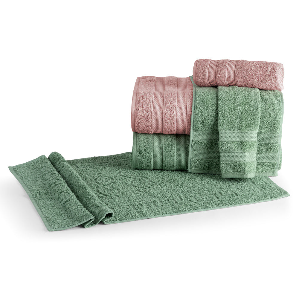 Jogo De Banho 5 Peças 430g/M² Comfort 100% Algodão Rosê/Verde