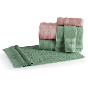 Jogo De Banho 5 Peças 430g/M² Comfort 100% Algodão Rosê/Verde