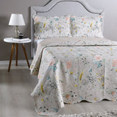 Kit Cobre Leito Colcha Casal Padrão 3 Peças Boutis Estampada Dupla Face Porta Travesseiro Aba Americana Cartagena Areia