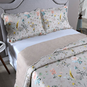 Kit Cobre Leito Colcha Casal Padrão 3 Peças Boutis Estampada Dupla Face Porta Travesseiro Aba Americana Cartagena Areia