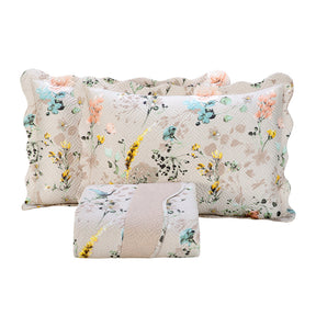 Kit Cobre Leito Colcha Casal Padrão 3 Peças Boutis Estampada Dupla Face Porta Travesseiro Aba Americana Cartagena Areia