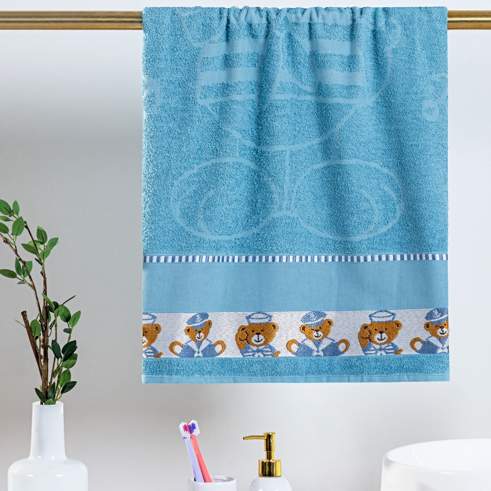 Toalha De Banho Kids 315g/M² Avulsa 1,15X75cm 100% Algodão Ursinho Marinheiro