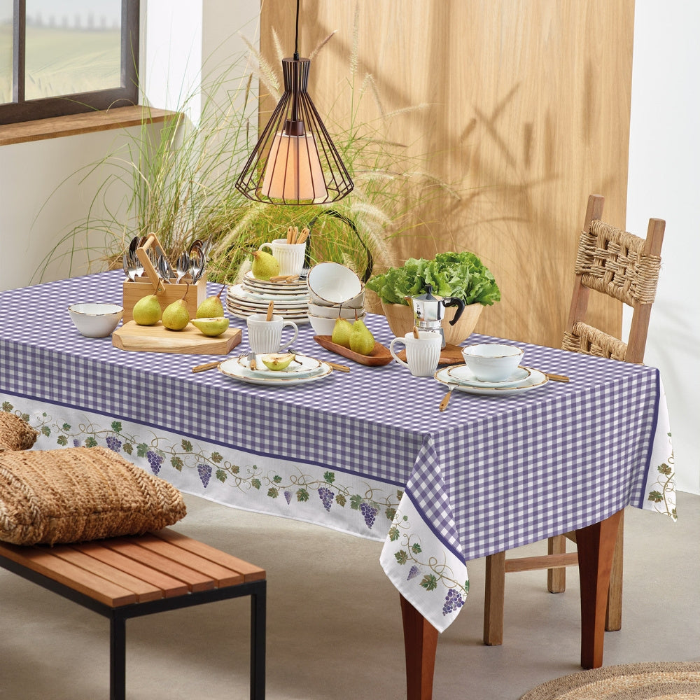 Toalha de Mesa 8 Lugares Basic 1,40x2,50m Estampada Uvas